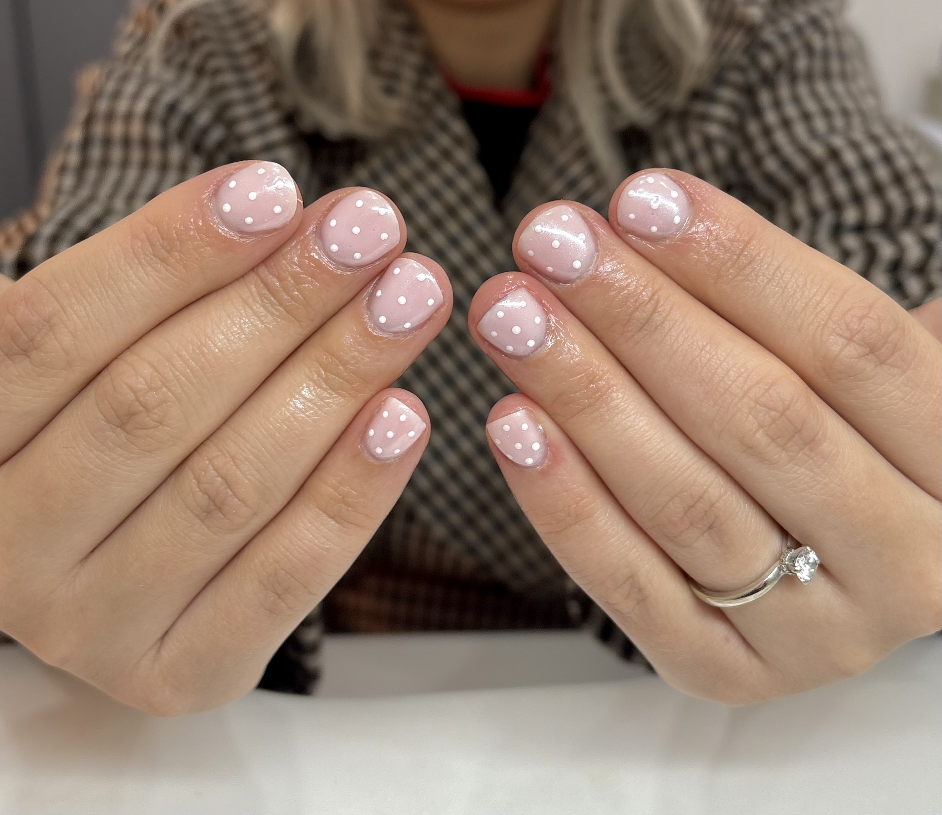 Soft pink builder gel with hand-painted florals
